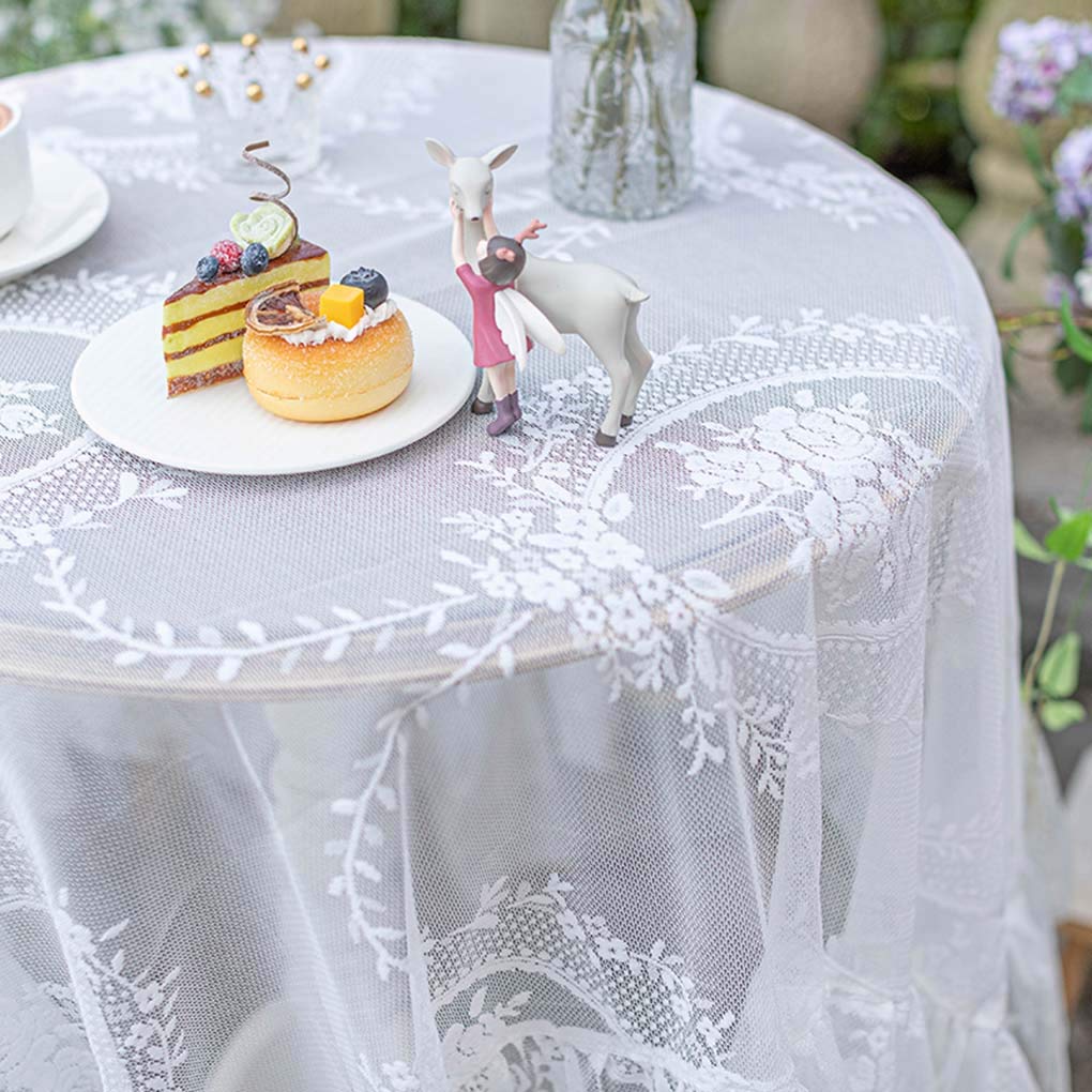 手刺繍入りパネル クロッシェ編みレース繋ぎ 生成り テーブルクロス